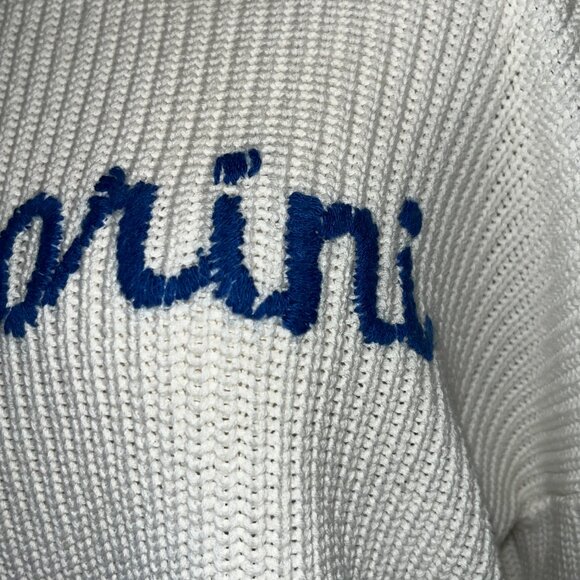 SANTORNI GREEK ISLES GREECE BLUE SPELLOUT "SANTORINI" ON WHITE SWEATER - EUC - M - Picture 4 of 9